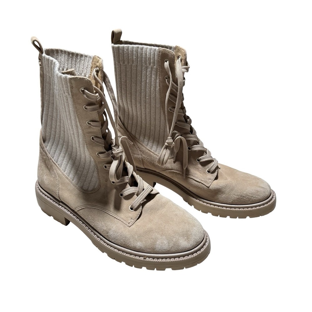 Sam Edelman Women's Lydell Tan Leather Knit Lace Up Combat Boots Size US 9.5 M